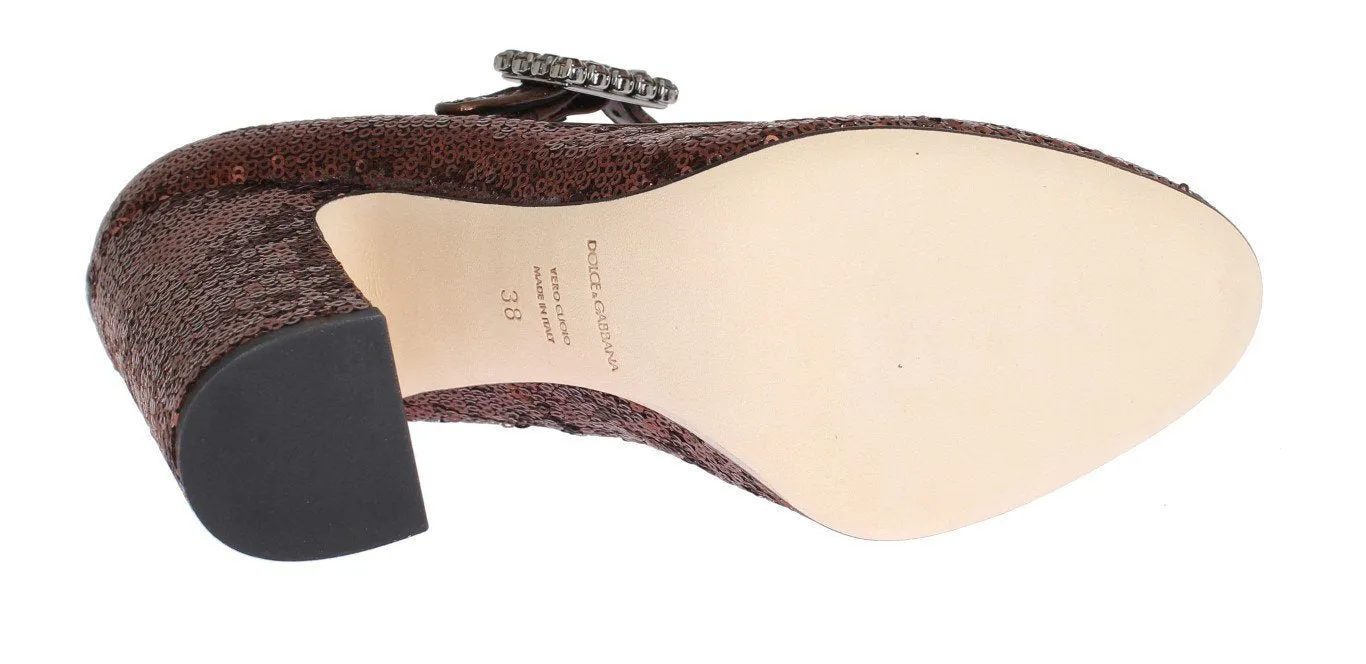 Bronze Leather Sequined Mary Janes Shoes