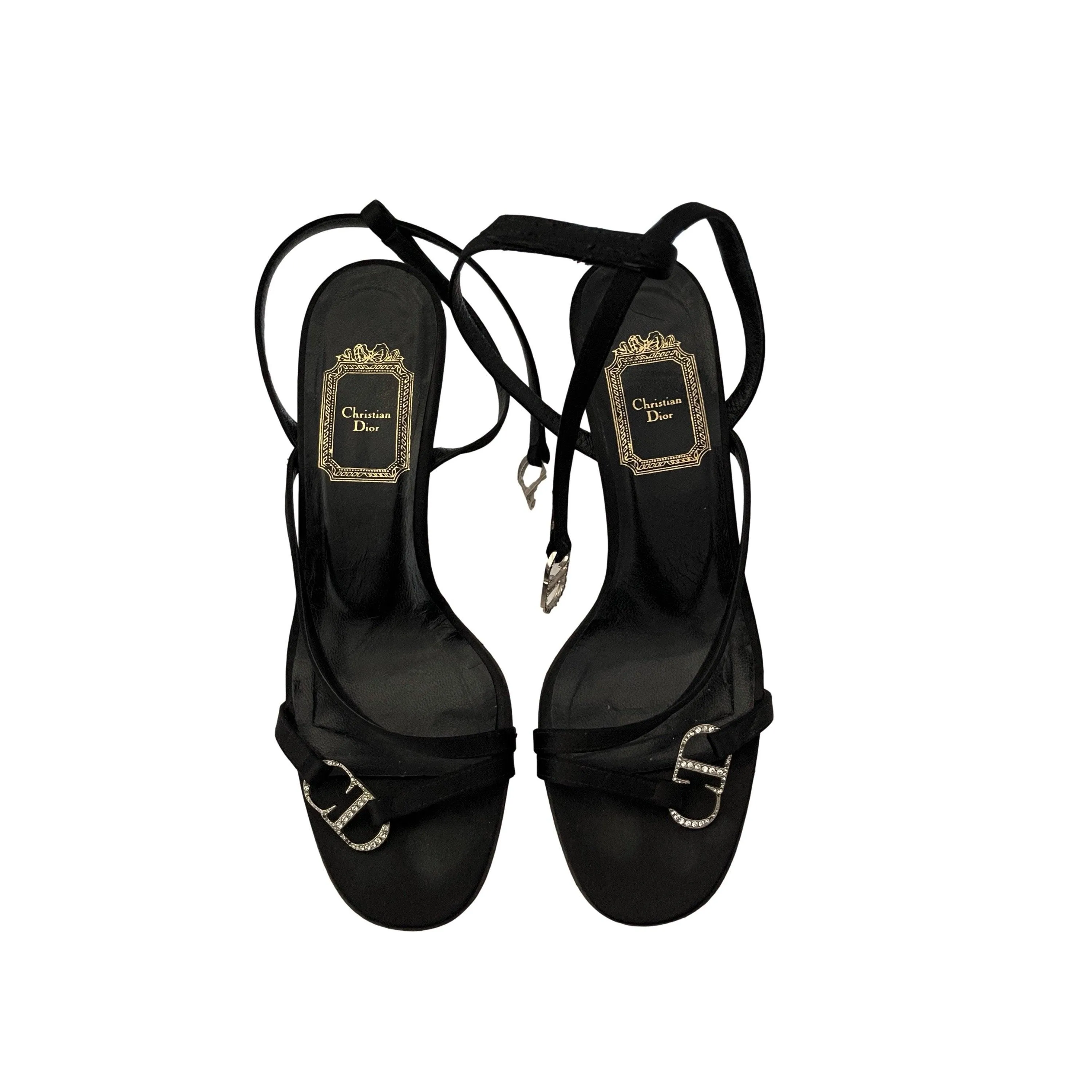 Dior Black CD Satin Strappy Heels