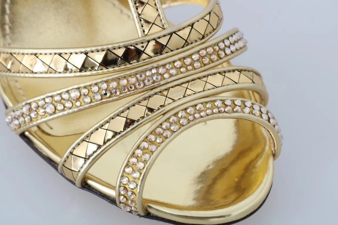 Gold Crystal T-strap Sandals