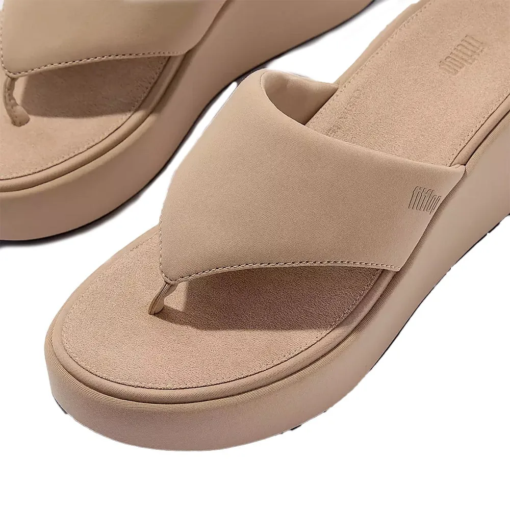 Platform Wedge Toe-Post Sandals (Beige)