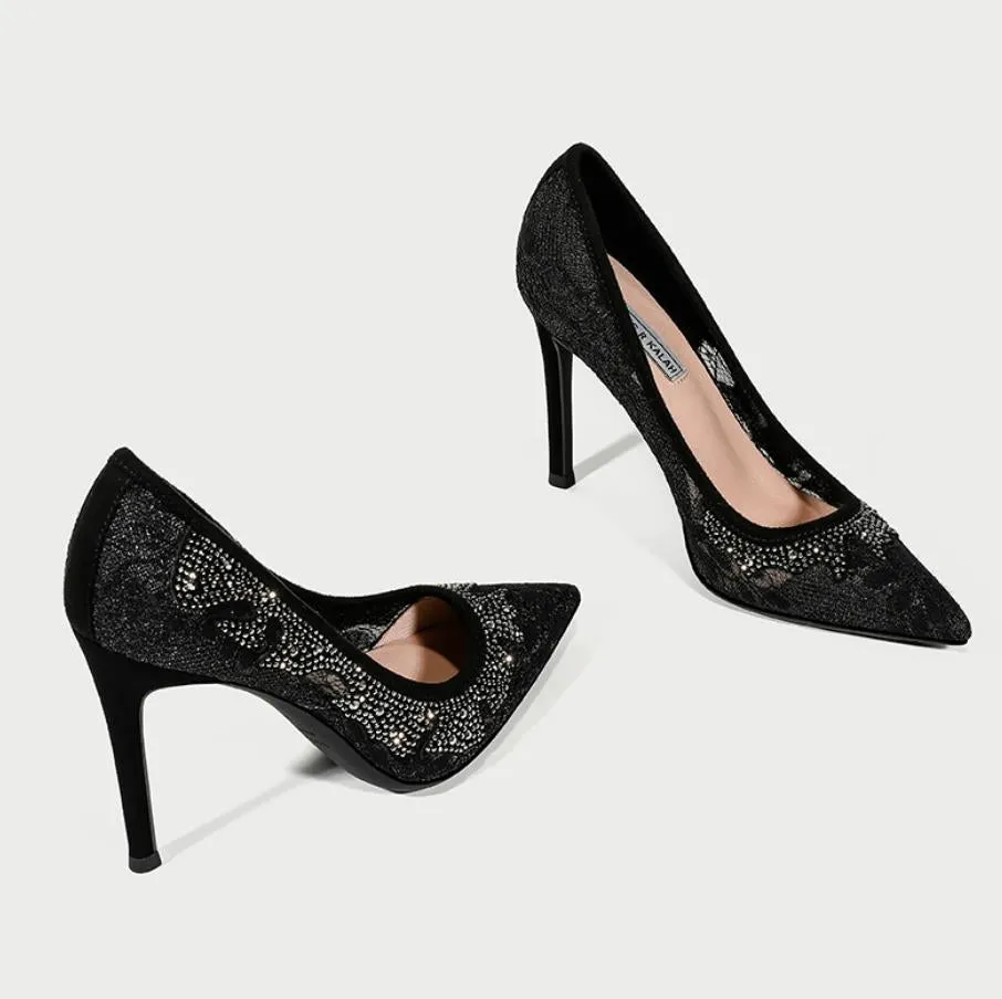 Women's Small Feet Lace Mesh Dress Heels MS176